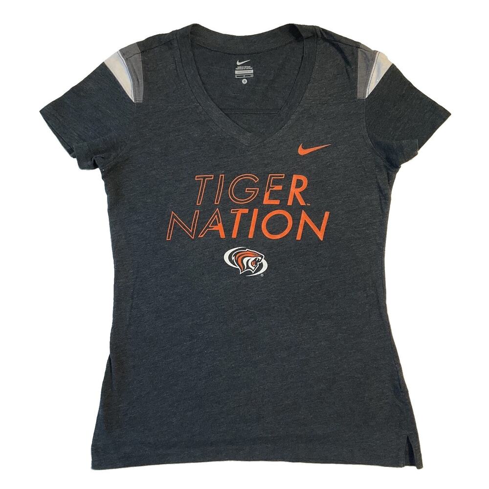 Nike Women Shirt S Charcoal Activewear Logo V-Neck Pullover Tiger Nation